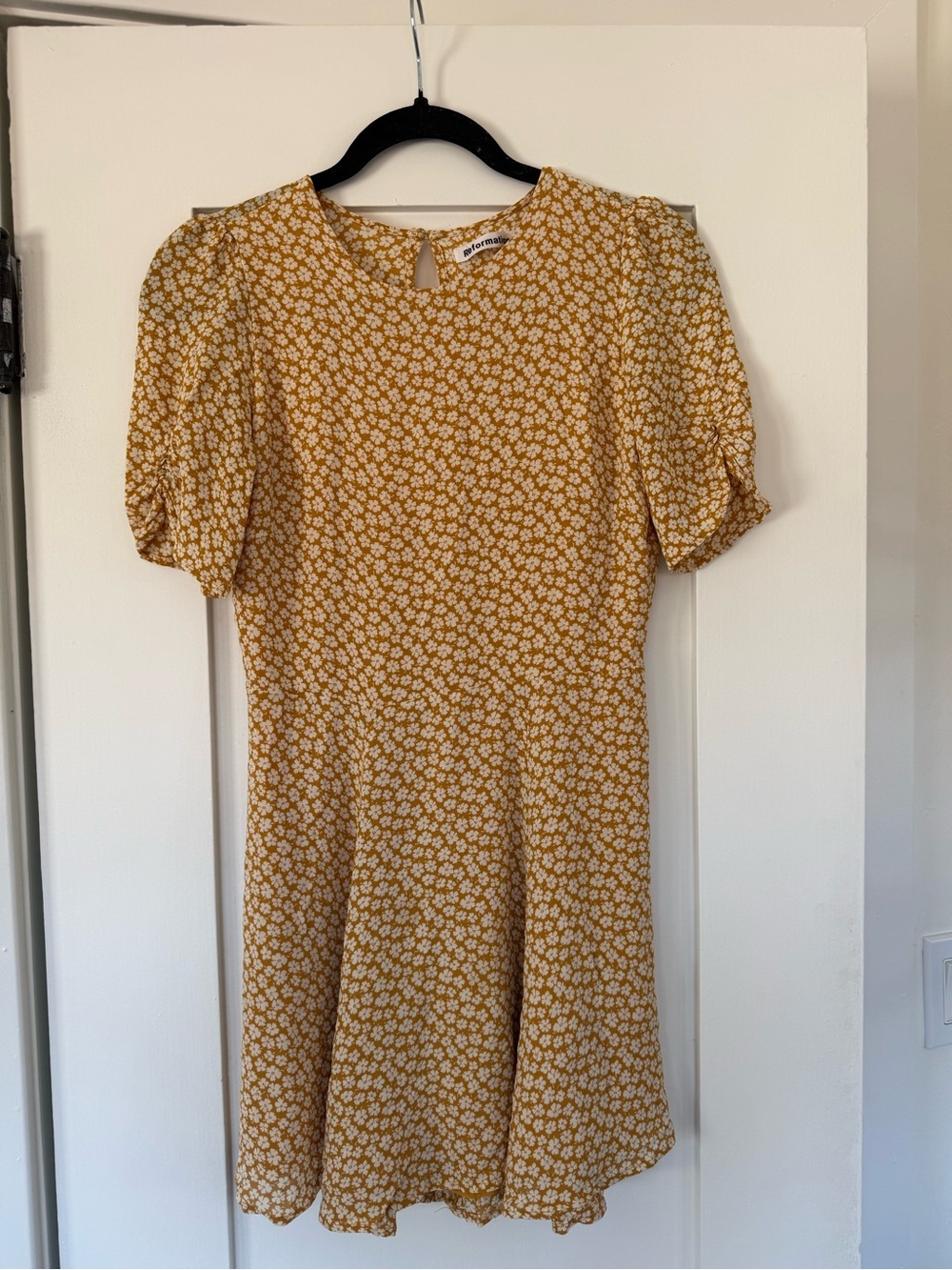 Reformation Gracie Dress Yellow Floral Puff Sleeve Mini Dress